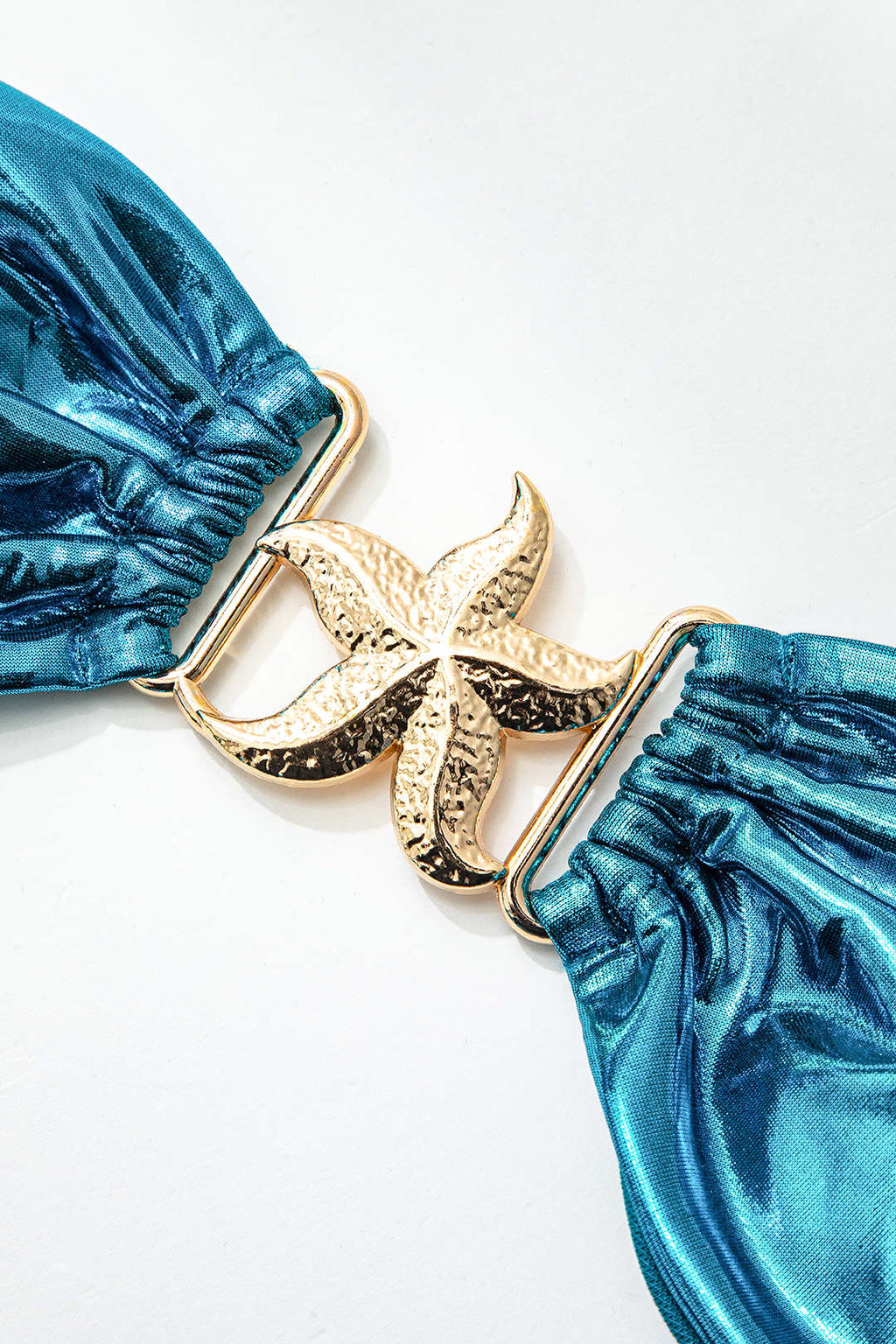 TEAL METALLIC BIKINI WITH STARFISH DETAIL - GLITTER HOLIDAY SWIMWEAR