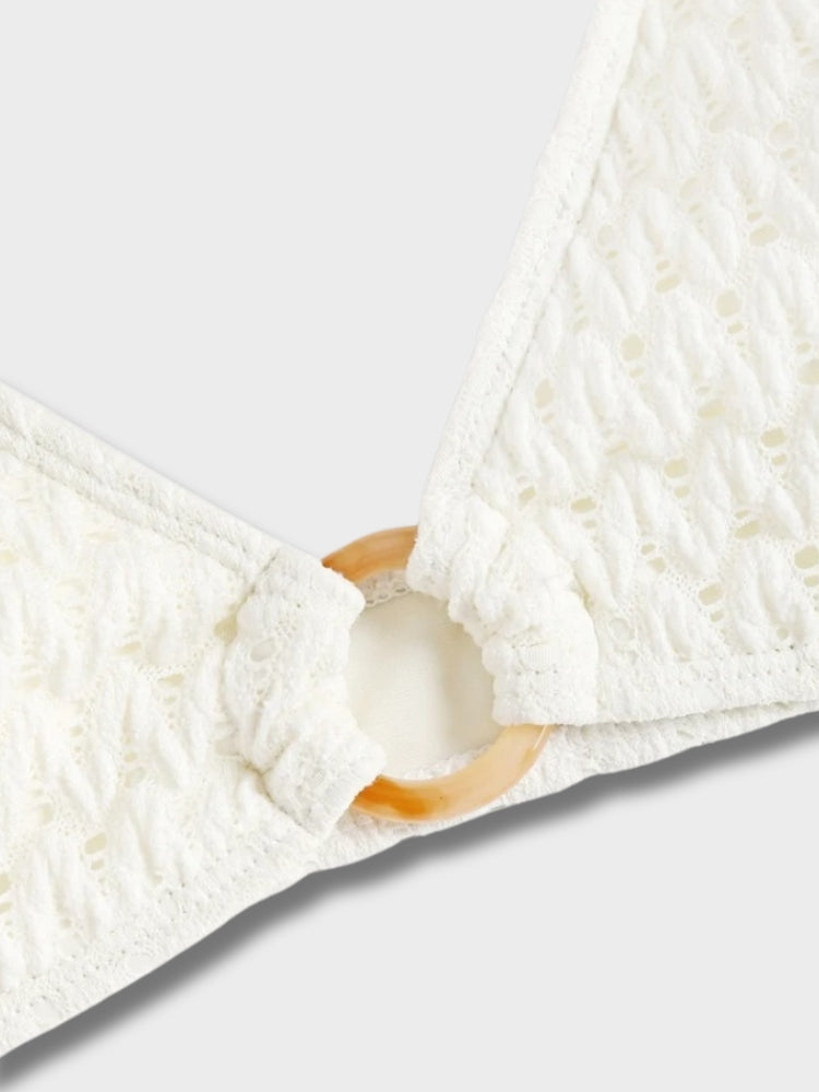 TEXTURED WHITE BIKINI WITH RING ACCENTS IN COMFORTABLE STRETCH FABRIC