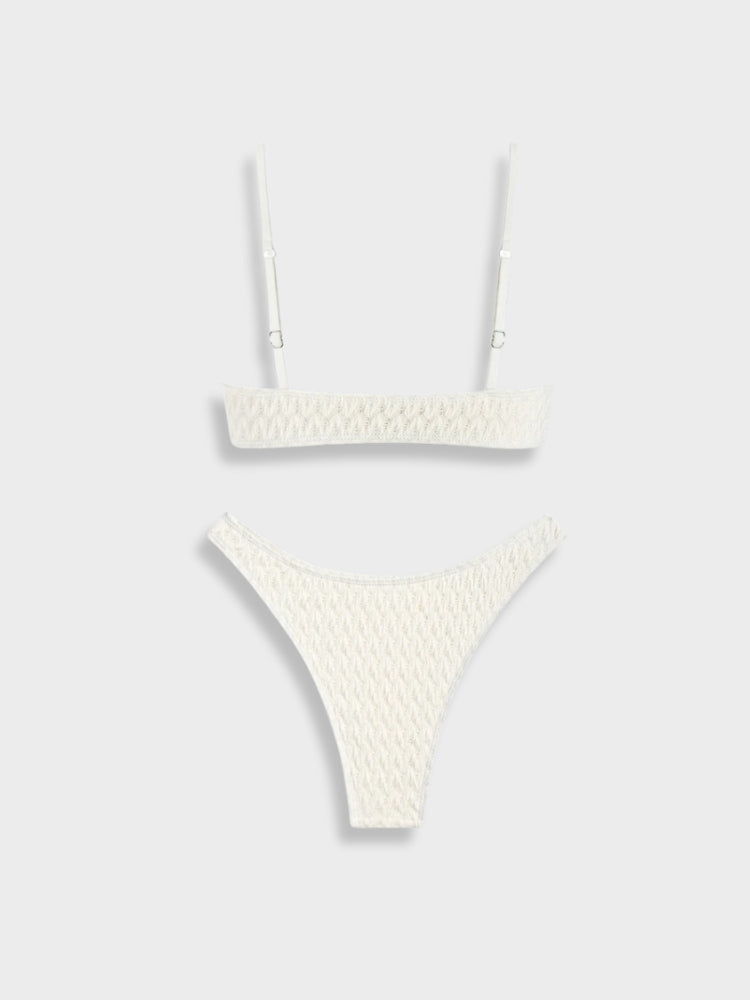 TEXTURED WHITE BIKINI WITH RING ACCENTS IN COMFORTABLE STRETCH FABRIC