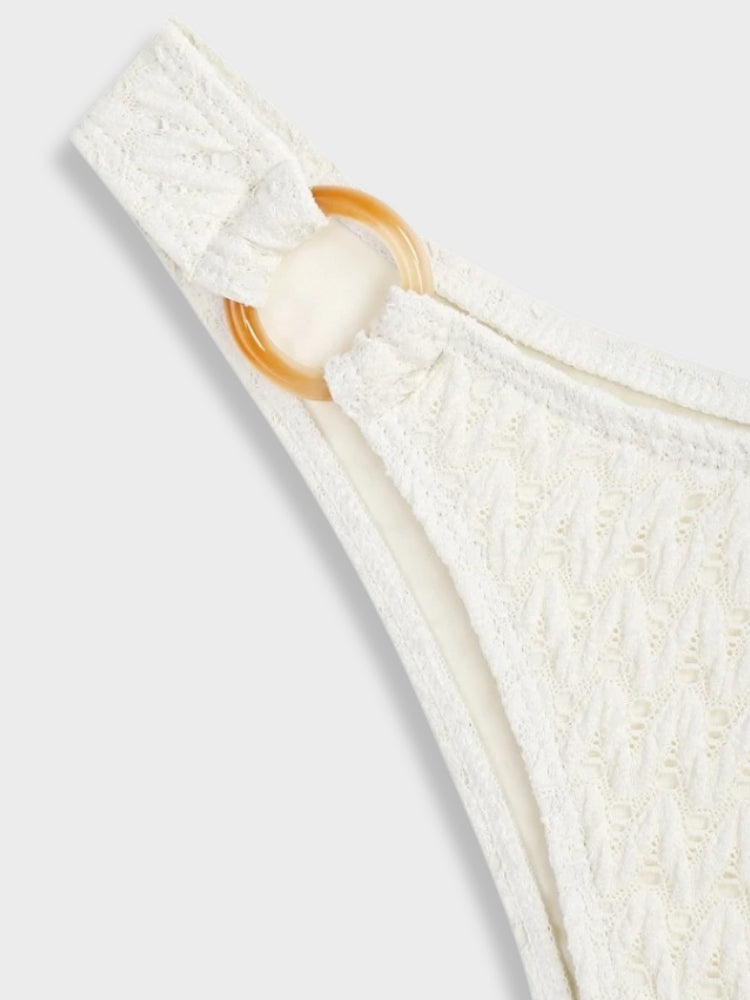 TEXTURED WHITE BIKINI WITH RING ACCENTS IN COMFORTABLE STRETCH FABRIC
