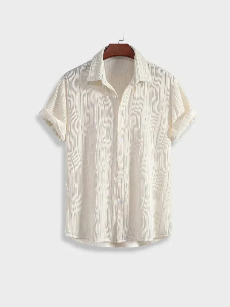 TEXTURED WHITE SHORT-SLEEVED SHIRT - MEN'S CASUAL ELEGANT SHIRT