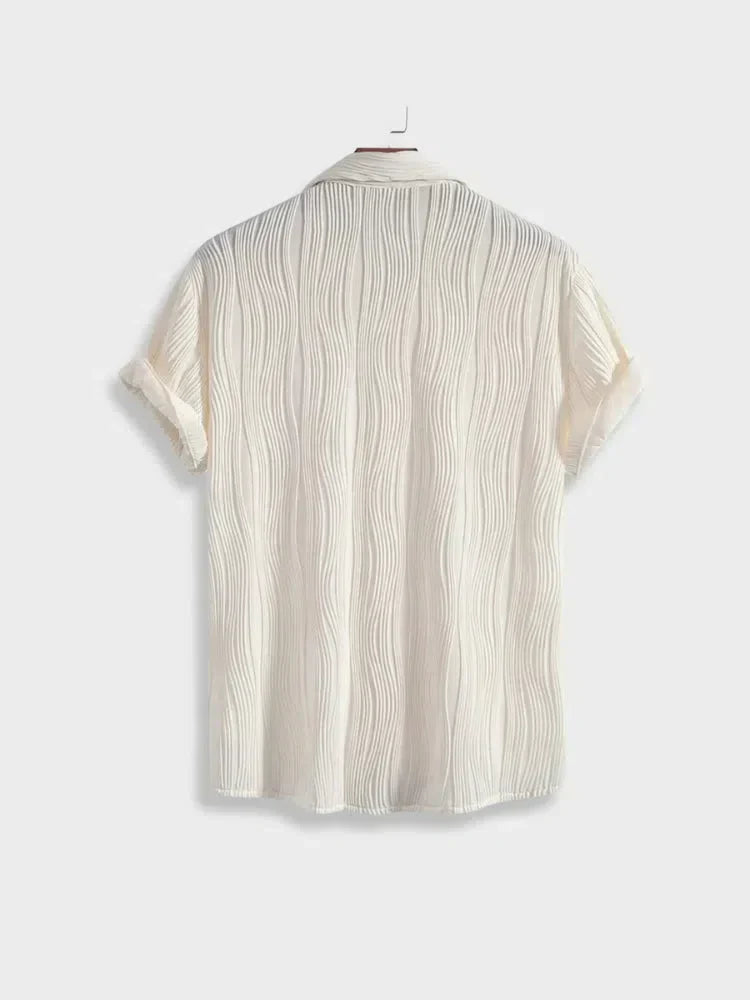 TEXTURED WHITE SHORT-SLEEVED SHIRT - MEN'S CASUAL ELEGANT SHIRT