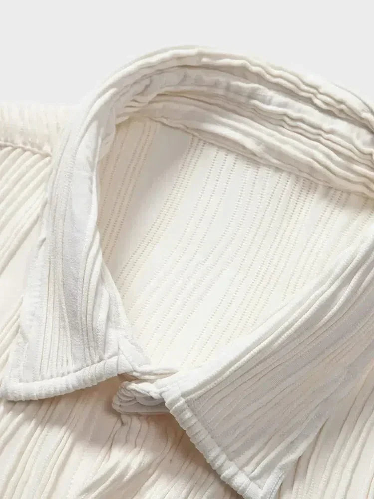 TEXTURED WHITE SHORT-SLEEVED SHIRT - MEN'S CASUAL ELEGANT SHIRT