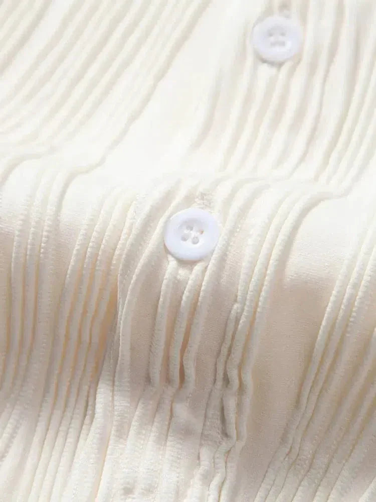 TEXTURED WHITE SHORT-SLEEVED SHIRT - MEN'S CASUAL ELEGANT SHIRT