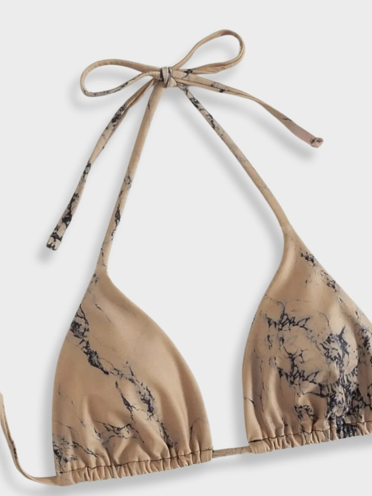 THREE-PIECE SWIMSUIT SET - TAN AND BLACK BIKINI SET WITH MATCHING SKIRT