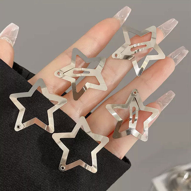 THREE STAR-SHAPED METAL HAIR CLIPS PACK FOR HAIR STYLING