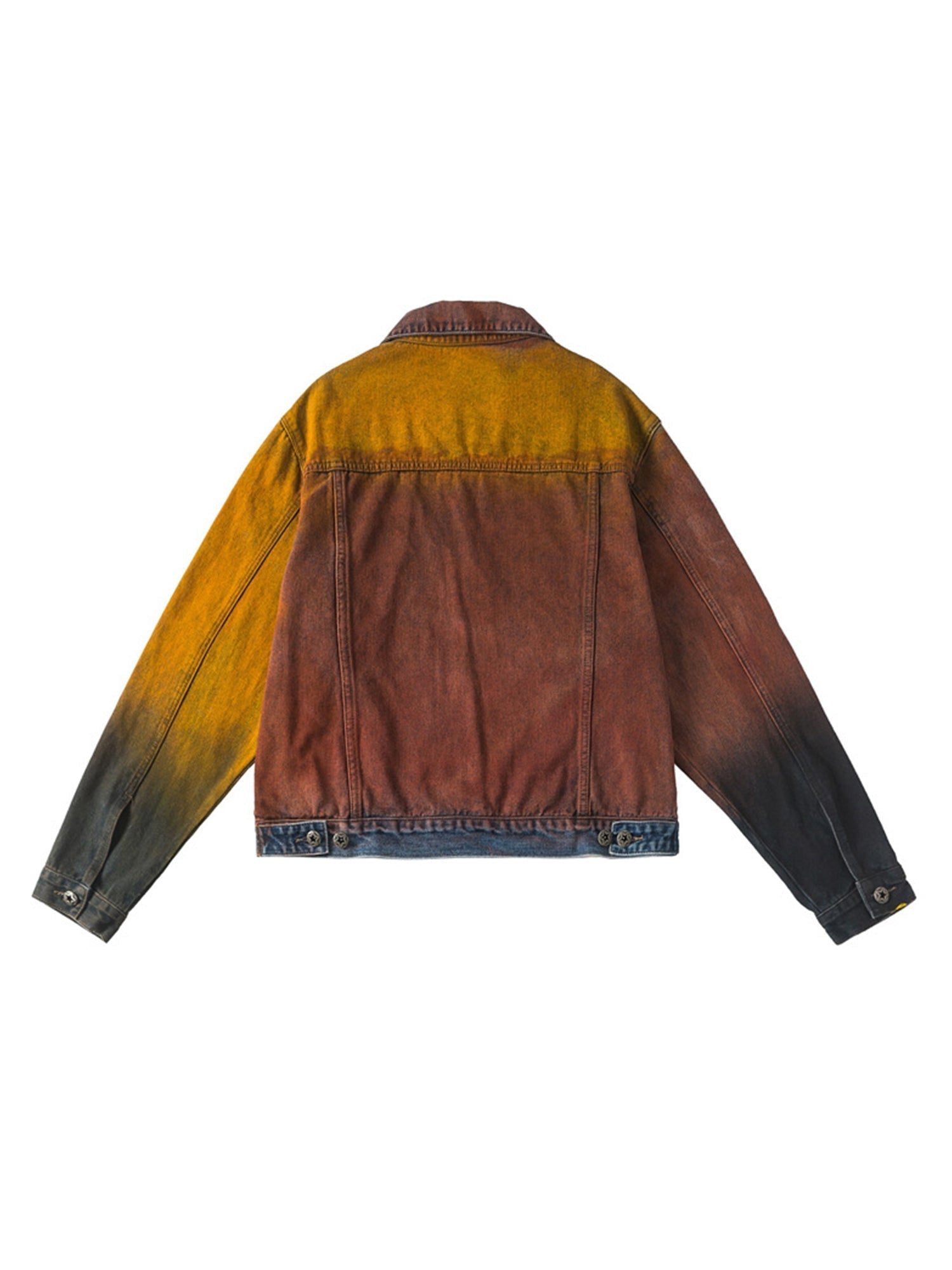 TIE-DYE DENIM JACKET IN BROWN AND YELLOW - HIGH STREET DISTRESSED STYLE