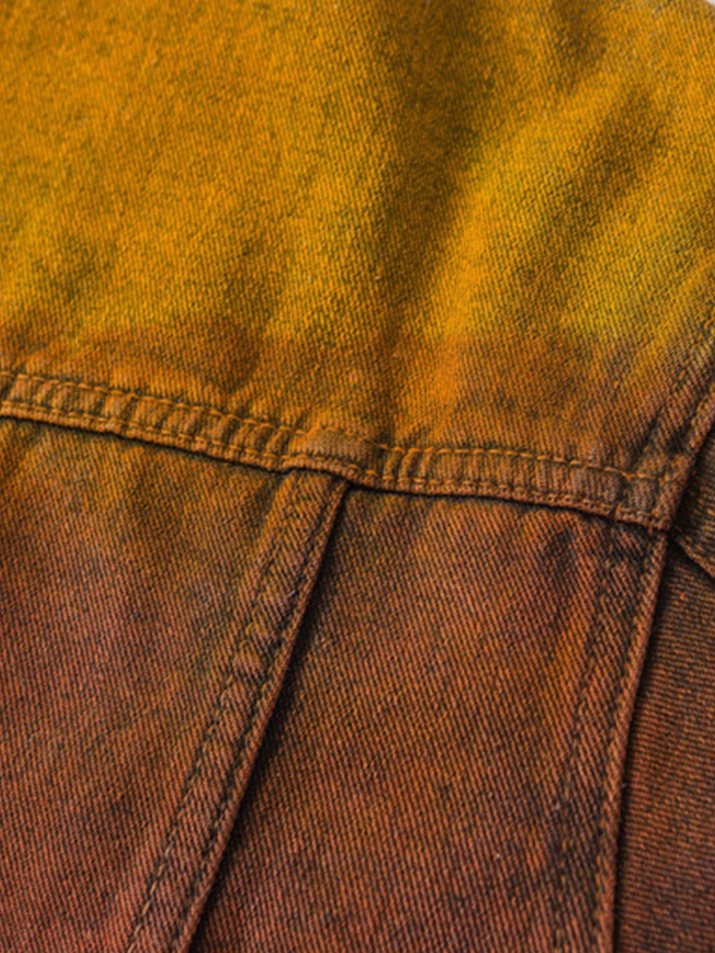 TIE-DYE DENIM JACKET IN BROWN AND YELLOW - HIGH STREET DISTRESSED STYLE