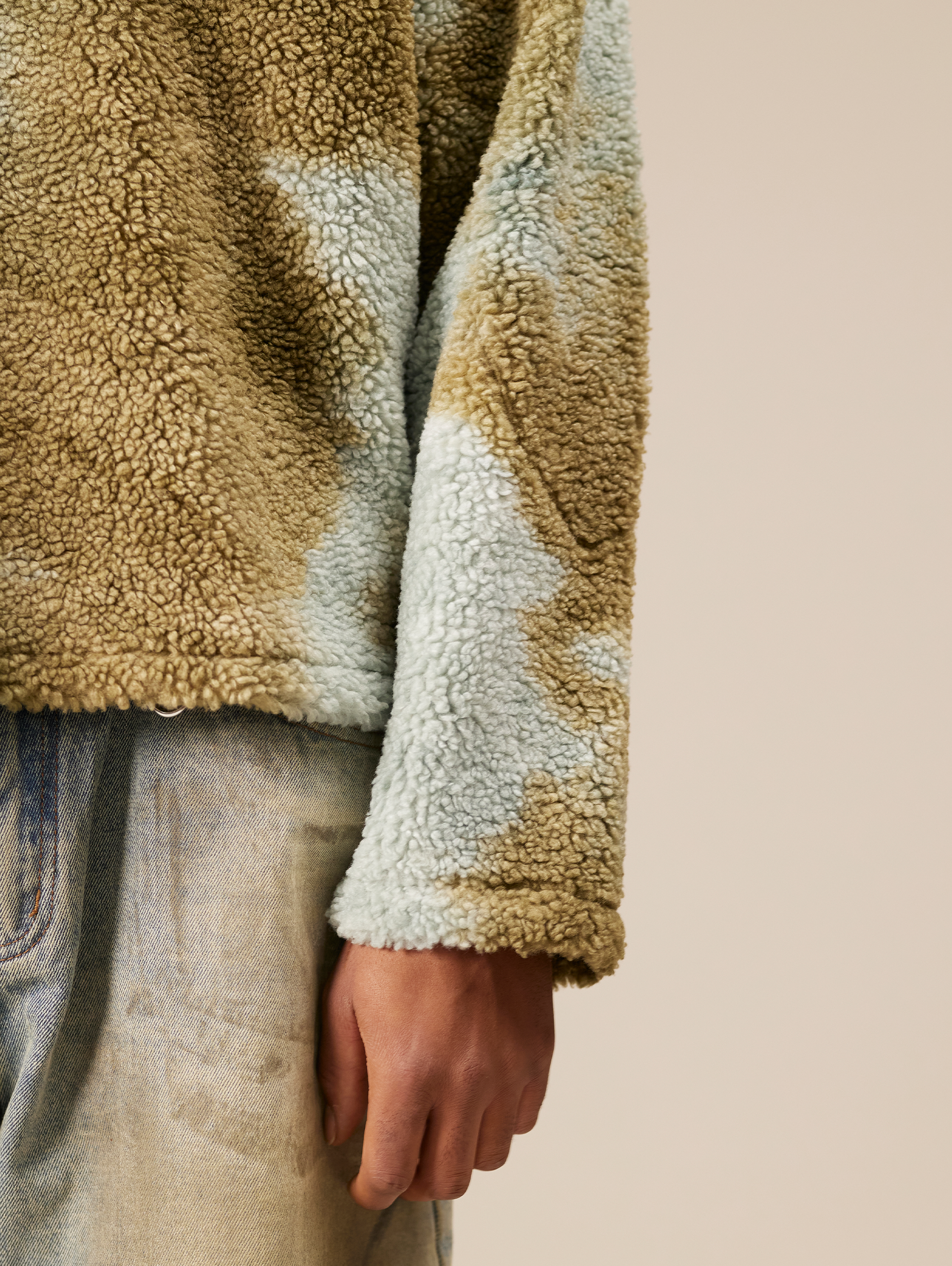 TIE-DYE FAUX FUR COLLARED SHIRT OVERSIZED DROPPED SHOULDER DESIGN