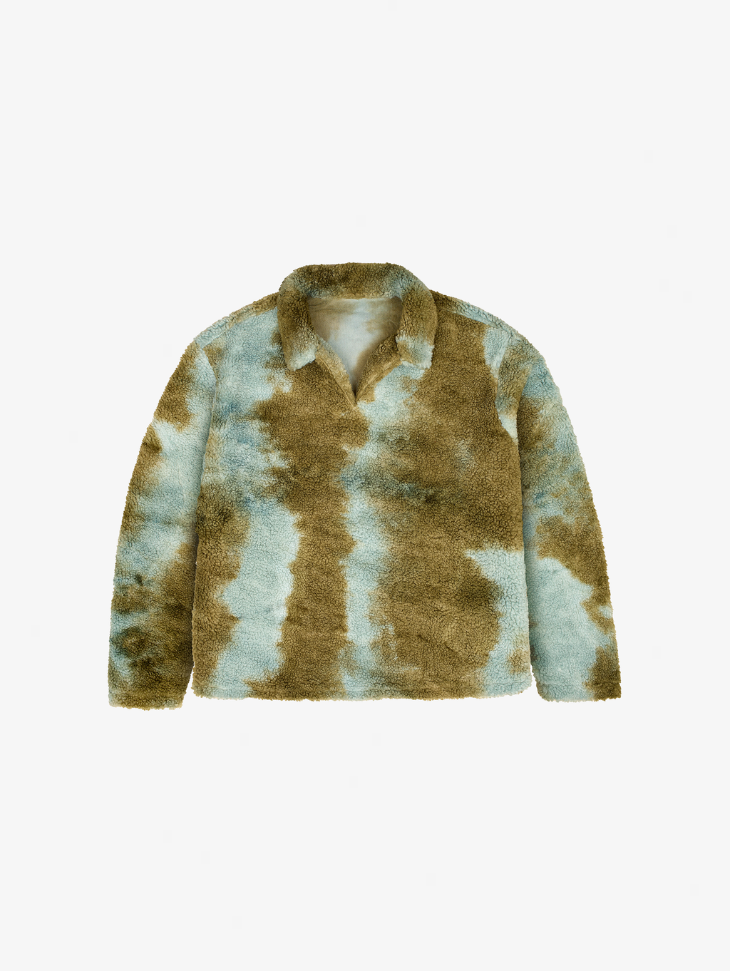 TIE-DYE FAUX FUR COLLARED SHIRT OVERSIZED DROPPED SHOULDER DESIGN