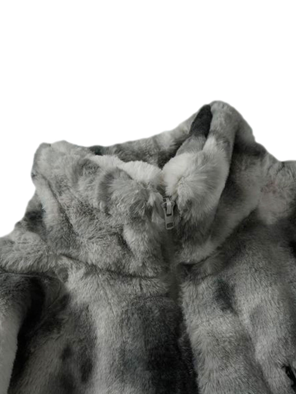 TIE-DYE FAUX FUR JACKET WITH STAND COLLAR AND CROSS URBAN JACKET