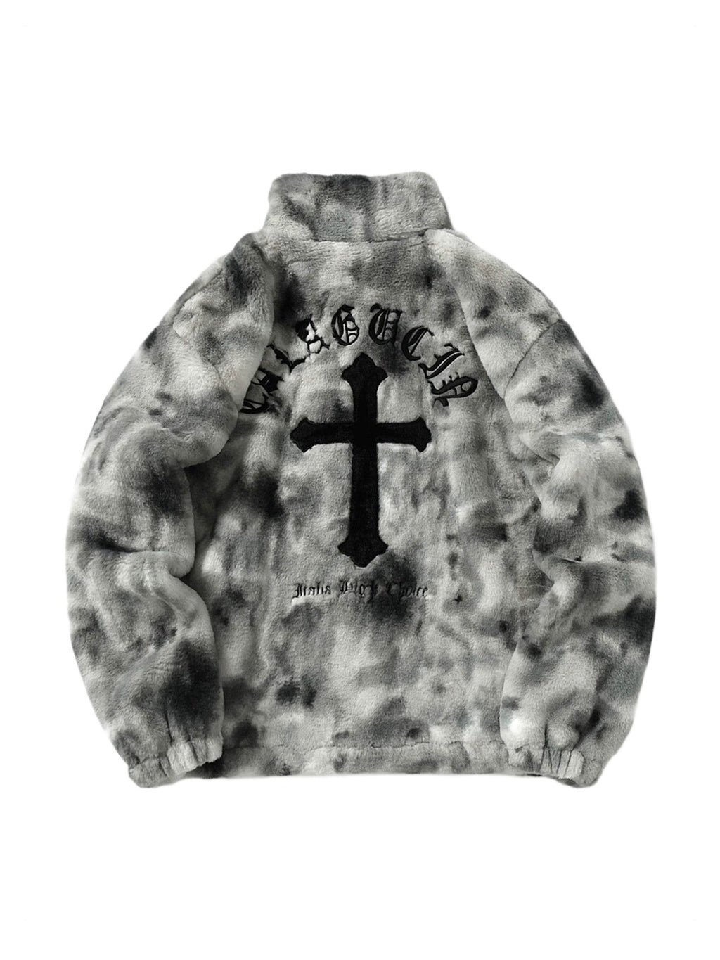 TIE-DYE FAUX FUR JACKET WITH STAND COLLAR AND CROSS URBAN JACKET