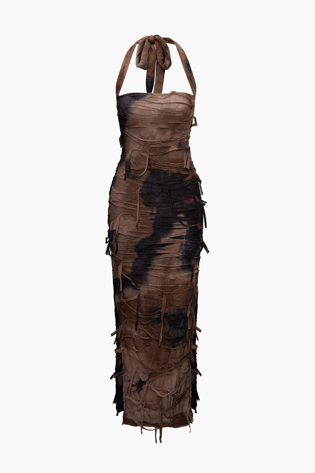 TIE-DYE HALTER DRESS IN BROWN AND BLACK - VERSATILE CASUAL DRESS
