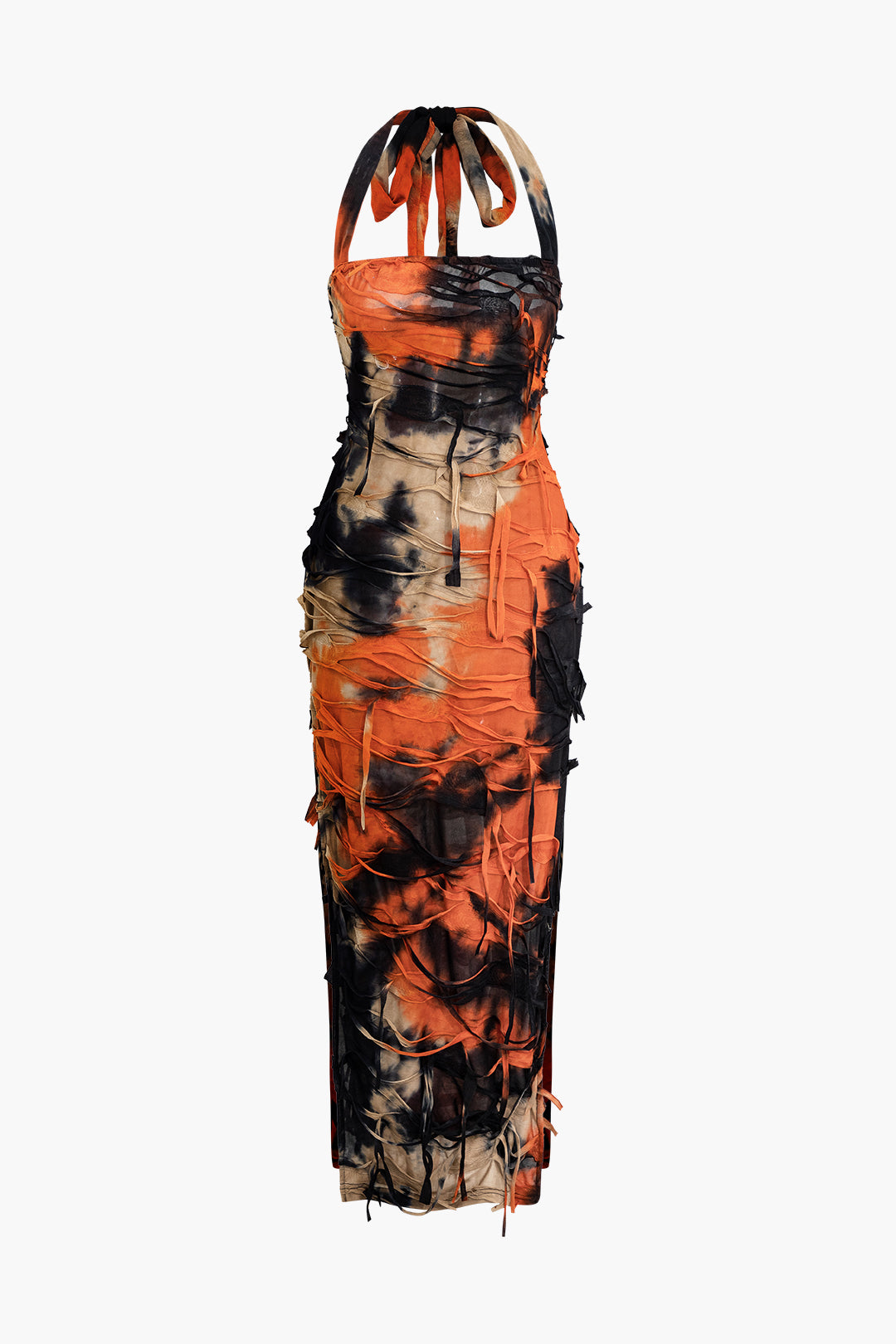 TIE-DYE HALTER DRESS IN BROWN AND BLACK - VERSATILE CASUAL DRESS