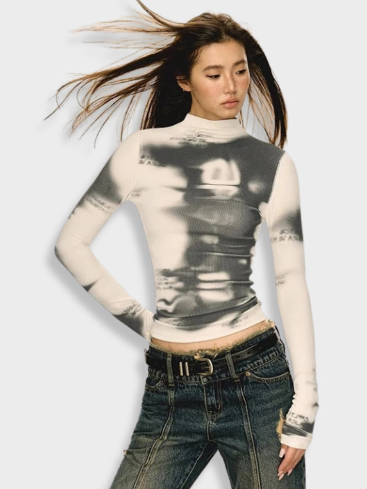 TIE-DYE TURTLENECK TOP - VINTAGE Y2K SLIM STYLE