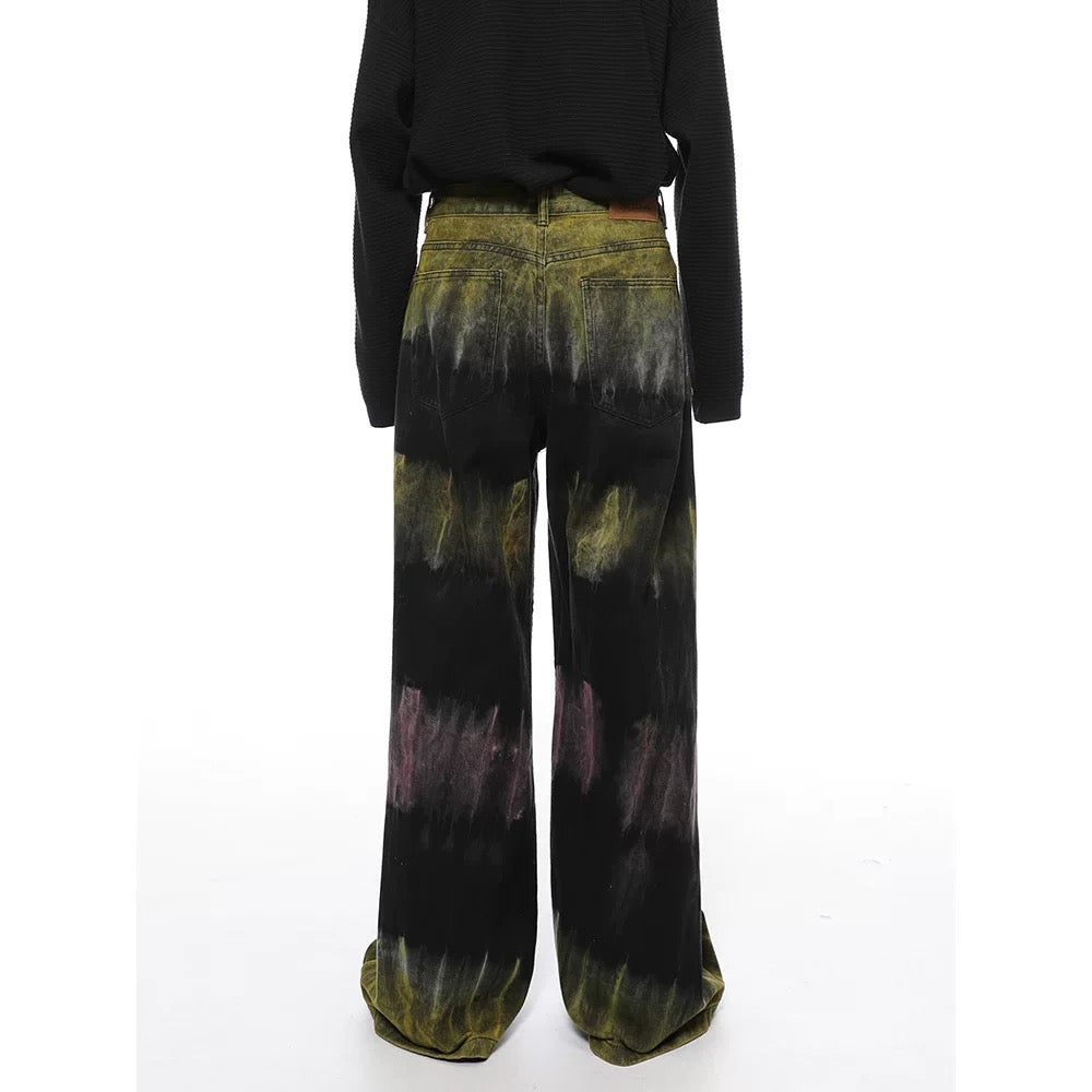 TIE-DYE WIDE-LEG JEANS WITH COOL MID WAIST FIT