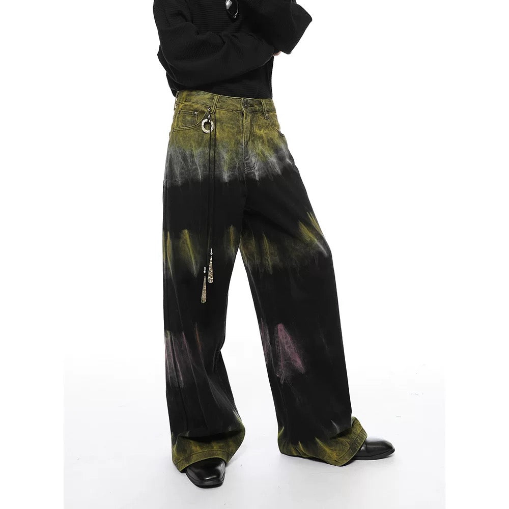 TIE-DYE WIDE-LEG JEANS WITH COOL MID WAIST FIT