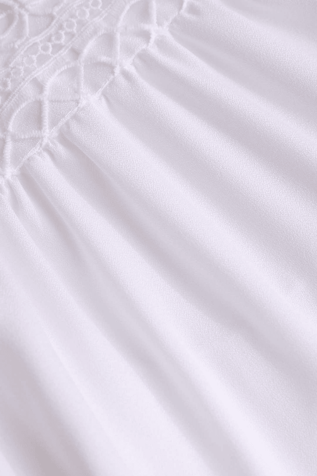 TIERED SUNDRESS WITH LACE TRIM IN SOFT WHITE COTTON