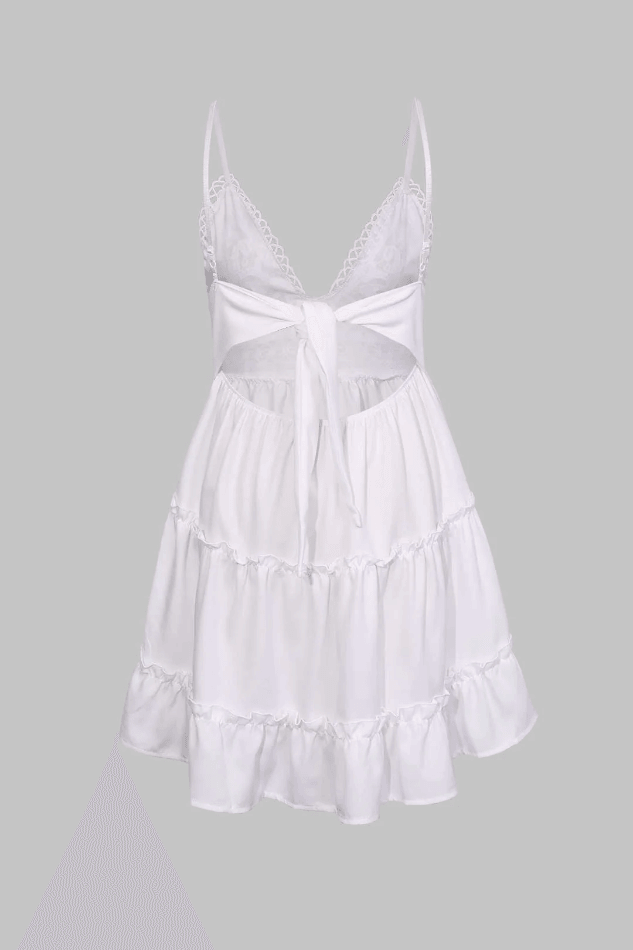 TIERED SUNDRESS WITH LACE TRIM IN SOFT WHITE COTTON