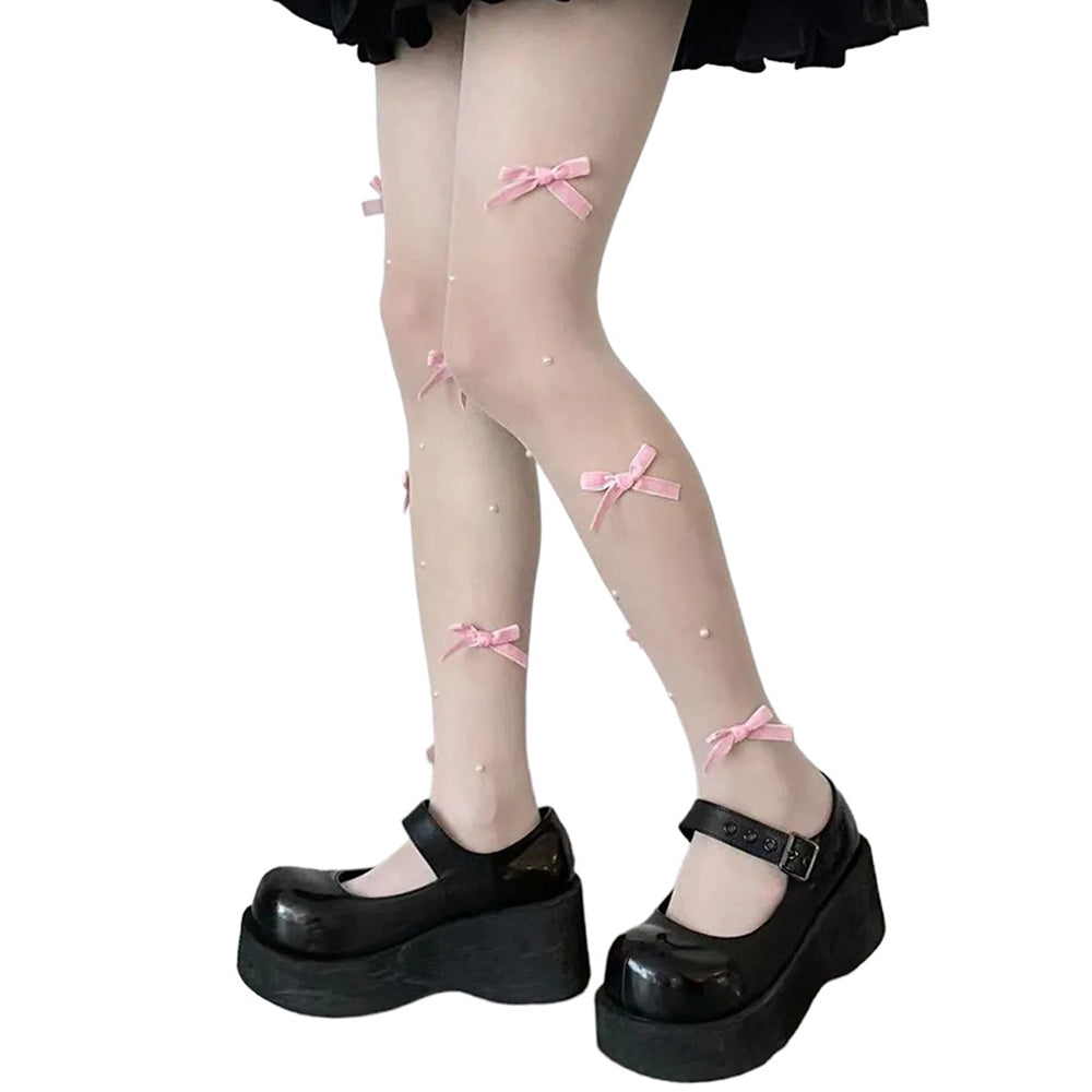 TIGHTS SET BOW PLATFORM SHOES FREE SIZE UNDERSTATED ELEGANCE