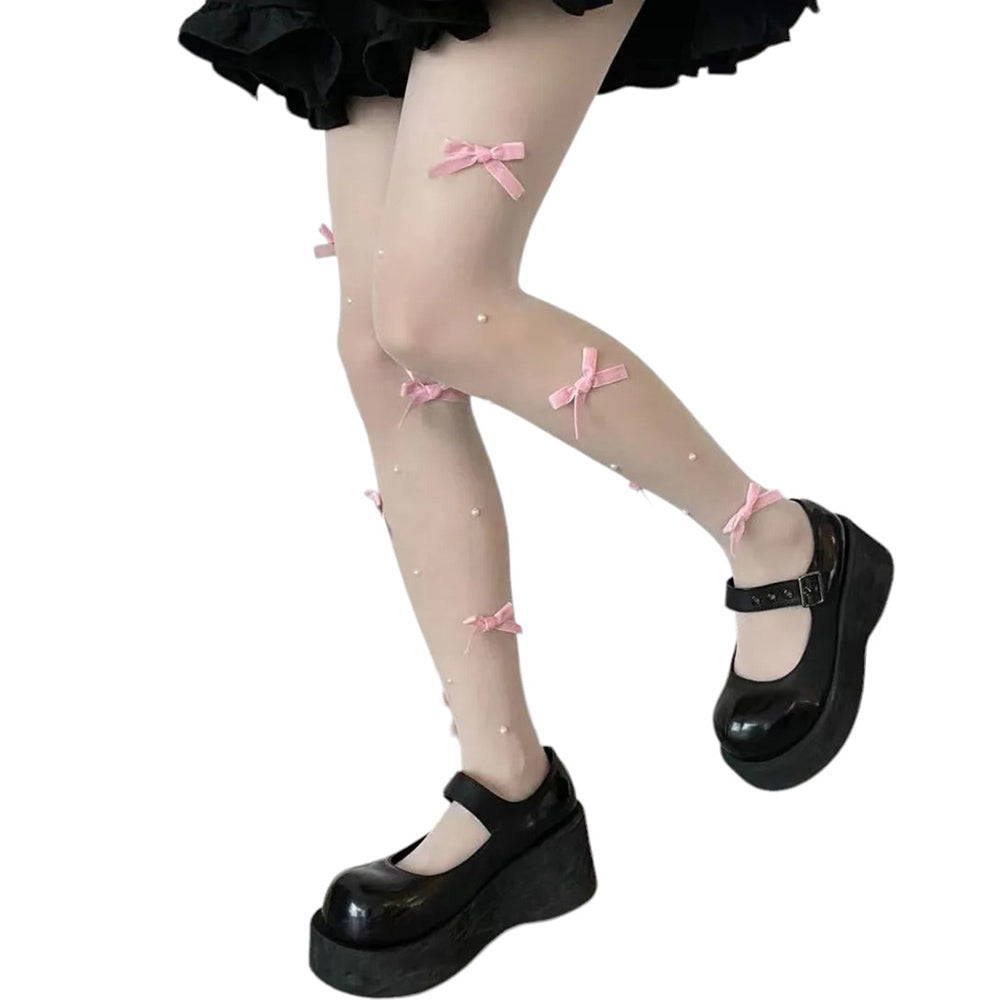 TIGHTS SET BOW PLATFORM SHOES FREE SIZE UNDERSTATED ELEGANCE