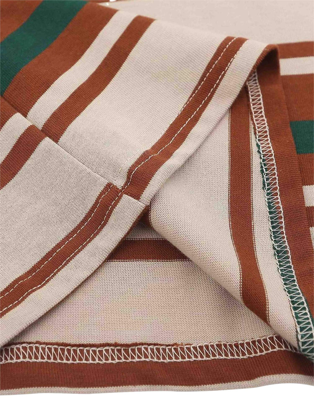 STRIPED POLO SHIRT WITH DENIM COLLAR - TRENDY CASUAL SHORT SLEEVE