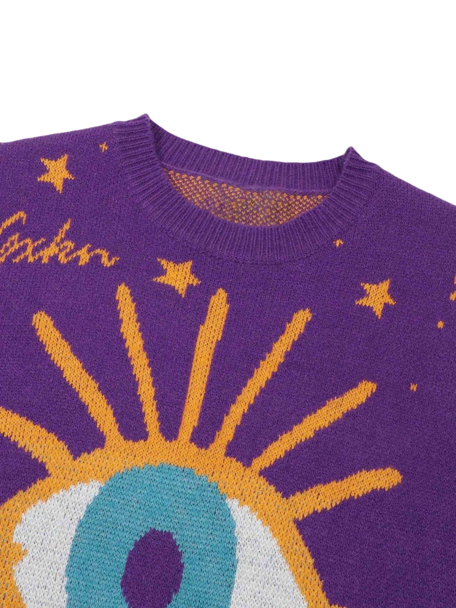 BLUE KNIT VEST WITH EYE DESIGN CASUAL SLEEVELESS PULLOVER TRENDY CASUAL