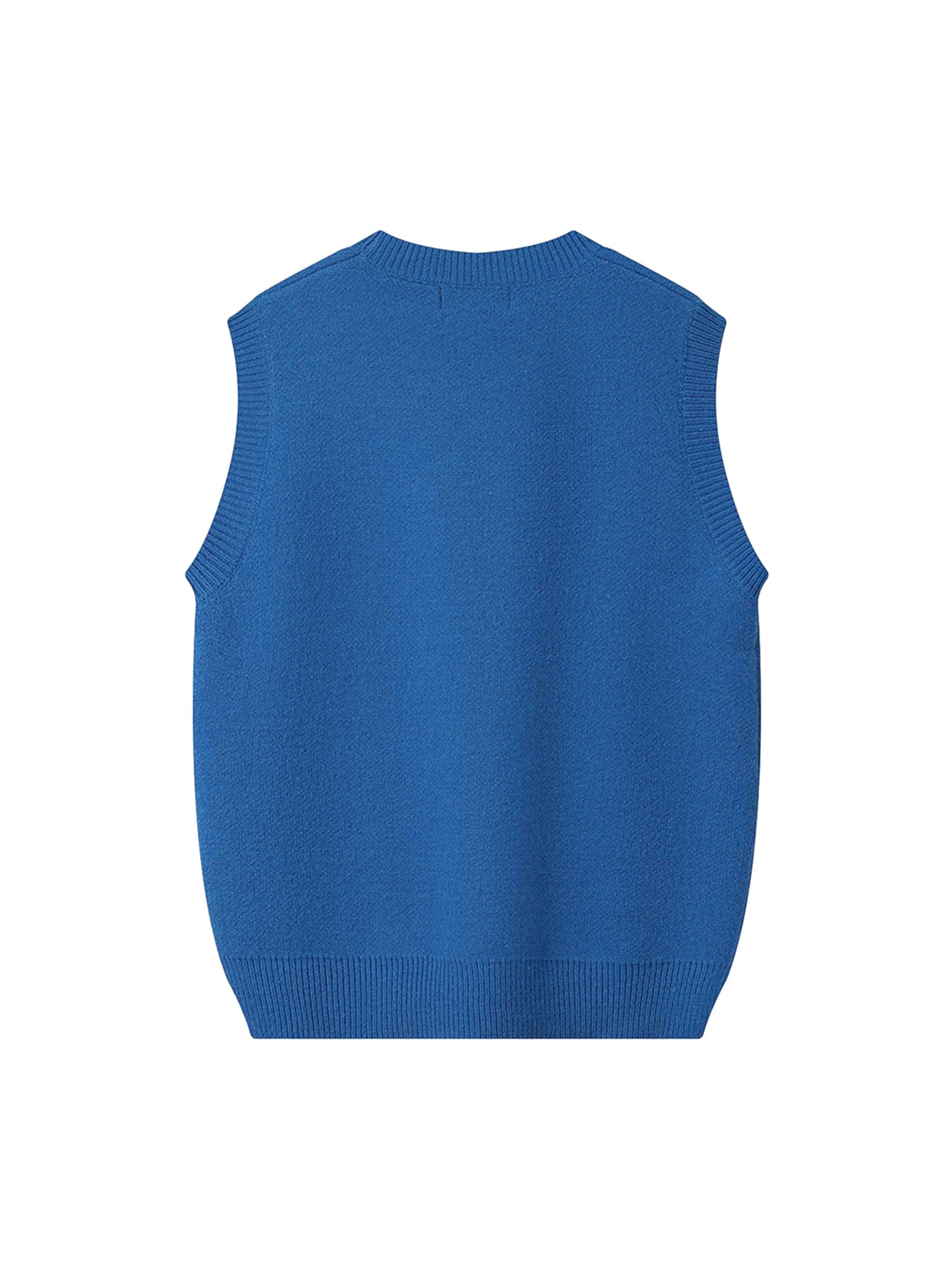 BLUE KNIT VEST WITH EYE DESIGN CASUAL SLEEVELESS PULLOVER TRENDY CASUAL