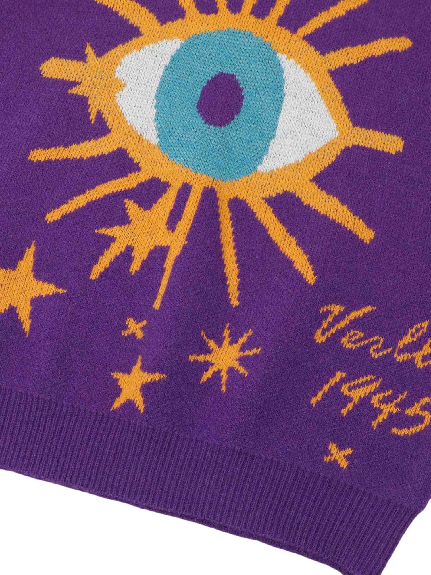 BLUE KNIT VEST WITH EYE DESIGN CASUAL SLEEVELESS PULLOVER TRENDY CASUAL