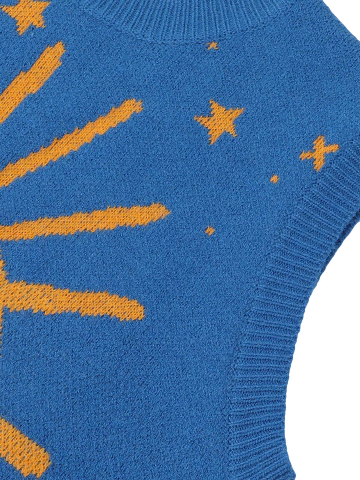 BLUE KNIT VEST WITH EYE DESIGN CASUAL SLEEVELESS PULLOVER TRENDY CASUAL