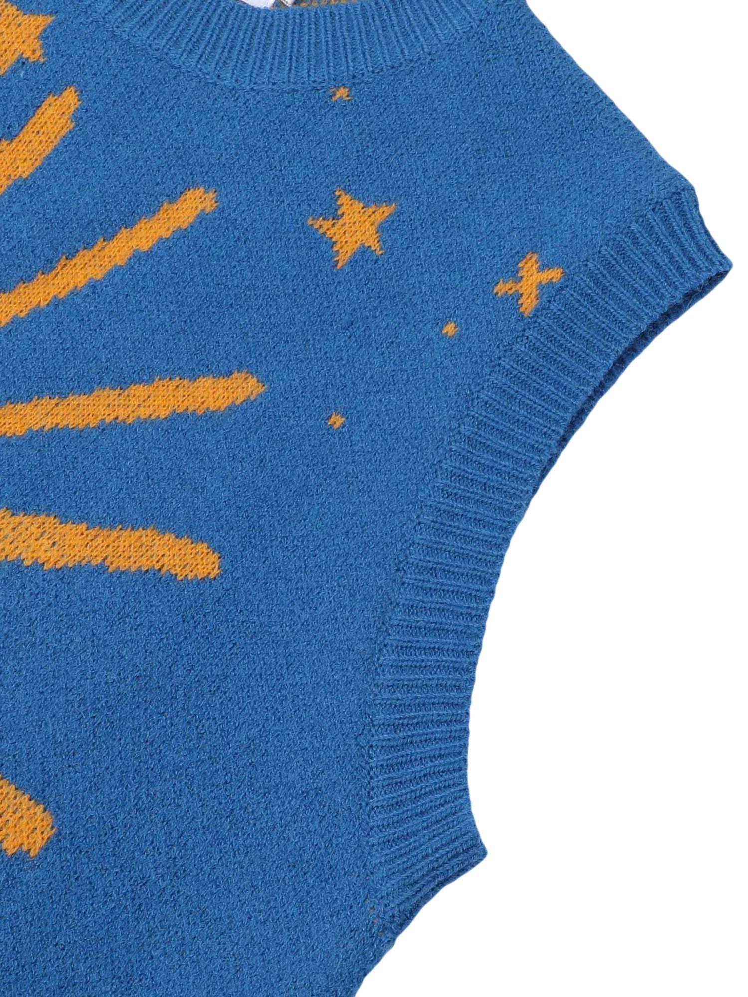 BLUE KNIT VEST WITH EYE DESIGN CASUAL SLEEVELESS PULLOVER TRENDY CASUAL