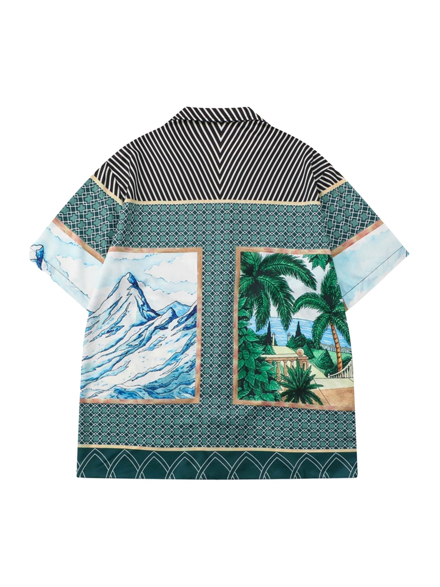 TROPICAL PRINT SHIRT AND SHORTS SET WITH LOOSE FIT AND REVERE COLLAR