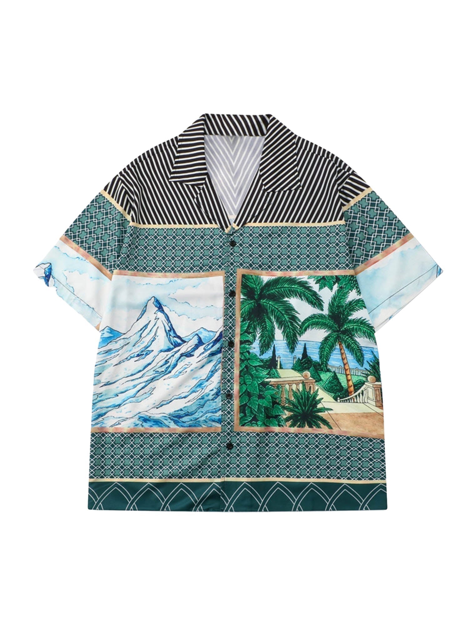 TROPICAL PRINT SHIRT AND SHORTS SET WITH LOOSE FIT AND REVERE COLLAR
