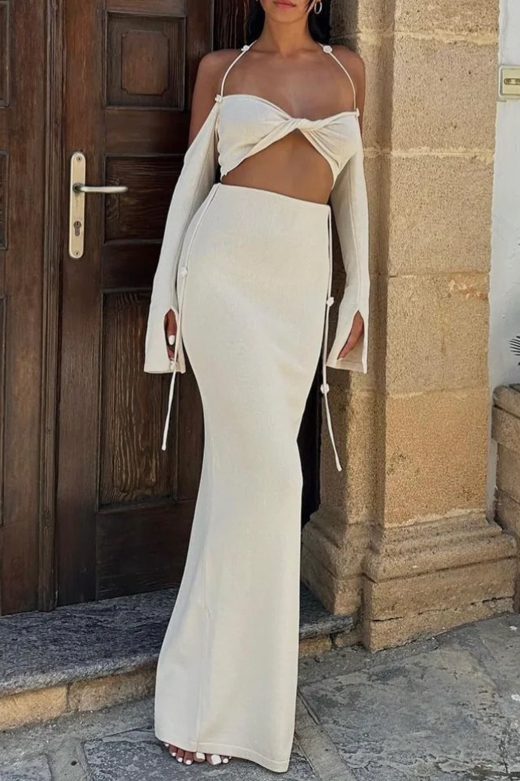 TWO-PIECE DRESS IN CREAM - ELEGANT SPECIAL OCCASION ATTIRE