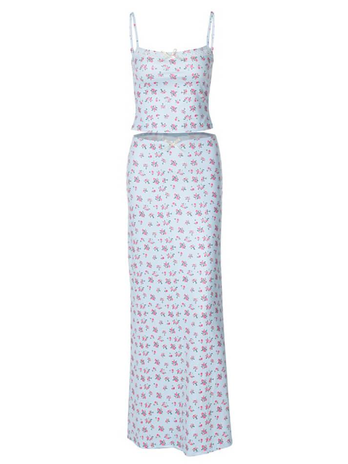 TWO-PIECE FLORAL SET WITH SWEET FLORAL DECORATIVE LACE DETAILS
