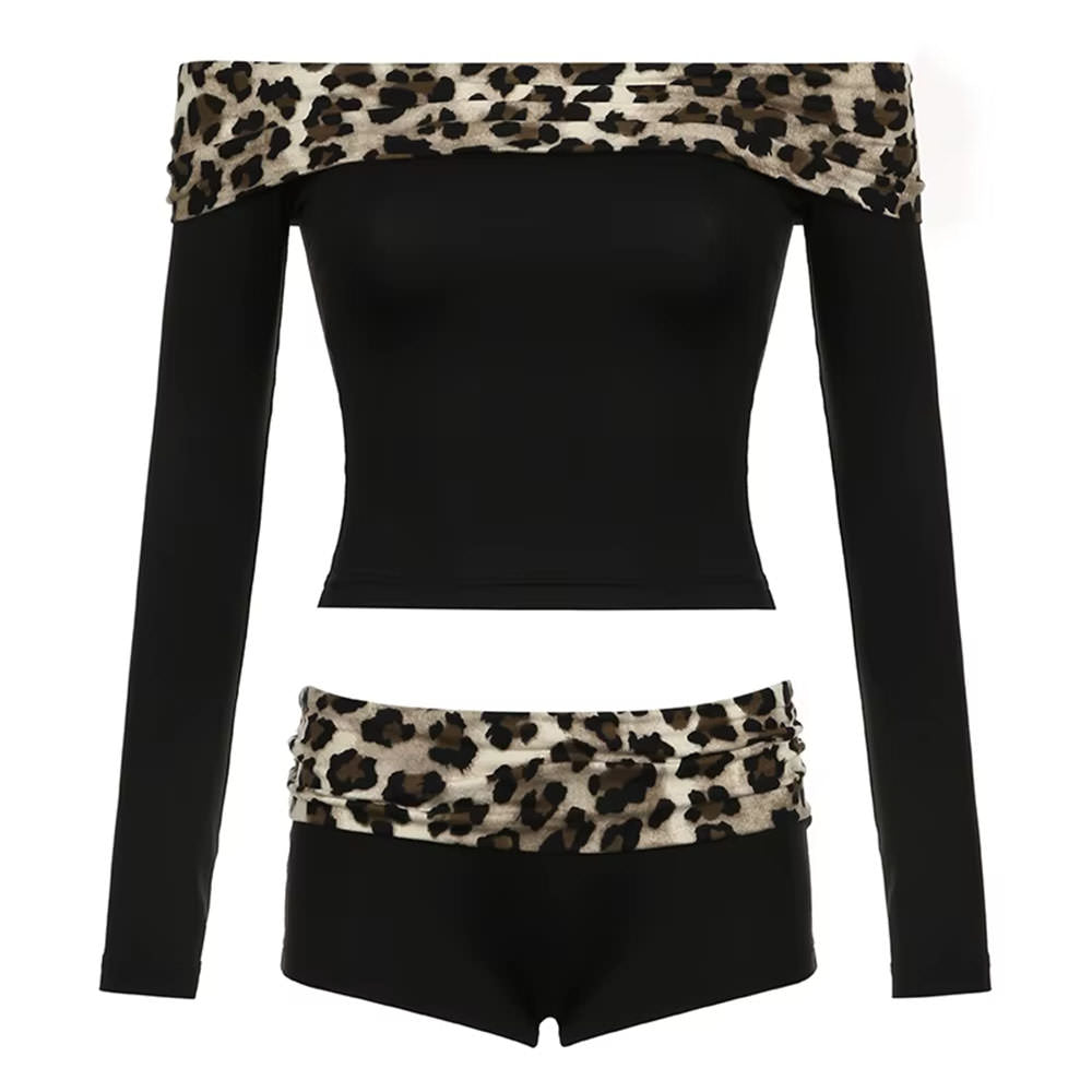 TWO PIECE LEOPARD BARDOT SWIMSUIT Y2K LEOPARD BARDOT