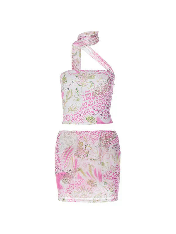 TWO-PIECE OUTFIT PINK Y2K PRINTED PATTERNED SET