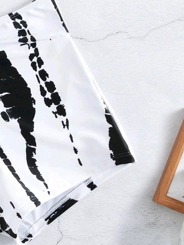 TWO-PIECE SWIMSUIT BLACK AND WHITE TIE-DYE WITH WHITE IRREGULAR PRINT