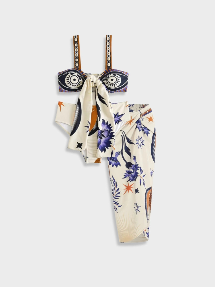 TWO-PIECE SWIMSUIT SET WITH TIE AND MATCHING SKIRT FOR 32D SIZES