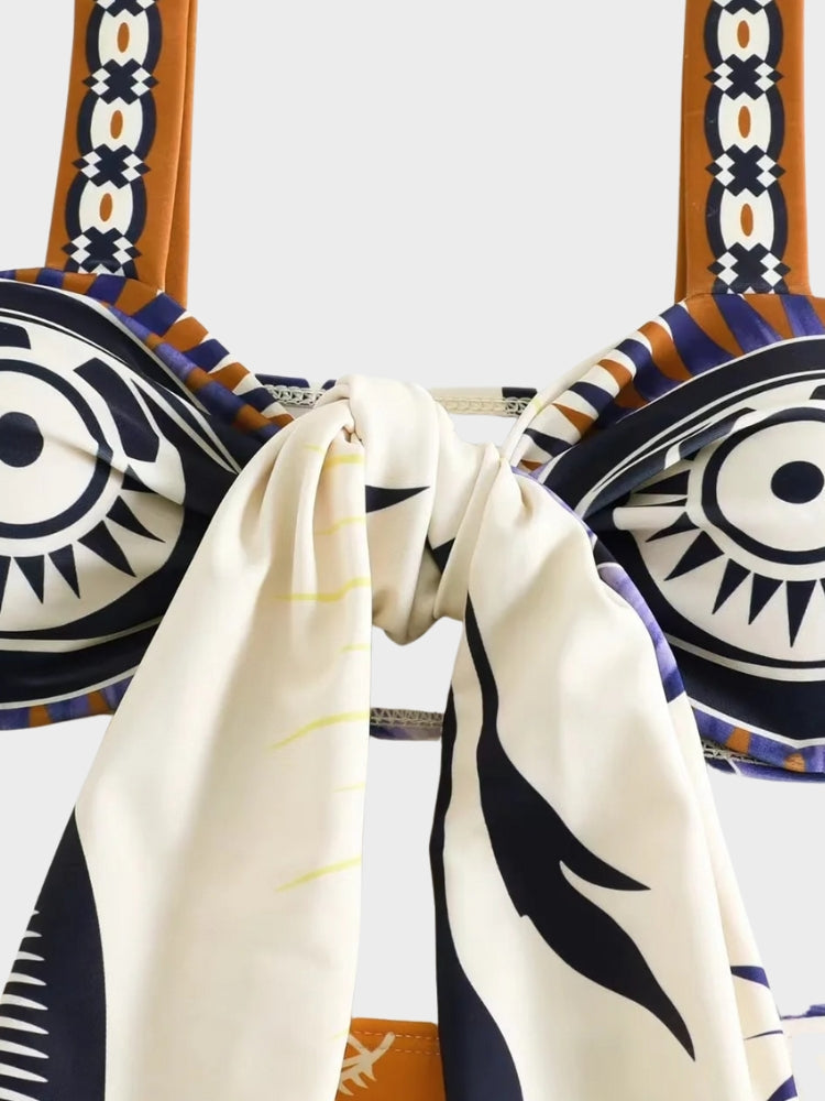 TWO-PIECE SWIMSUIT SET WITH TIE AND MATCHING SKIRT FOR 32D SIZES