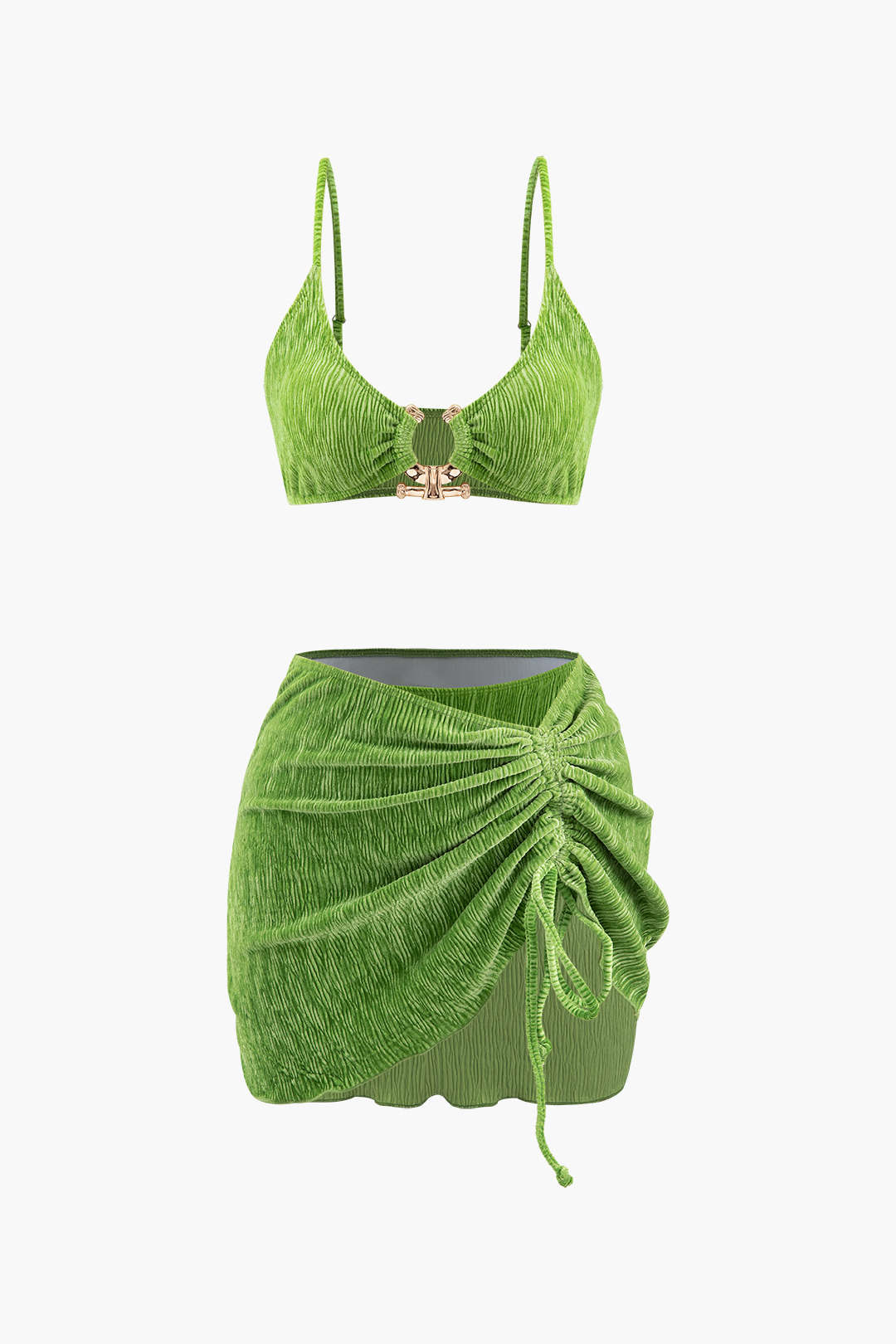 TWO-PIECE SWIMSUIT SET WITH VELVET TEXTURE U-RING DETAIL