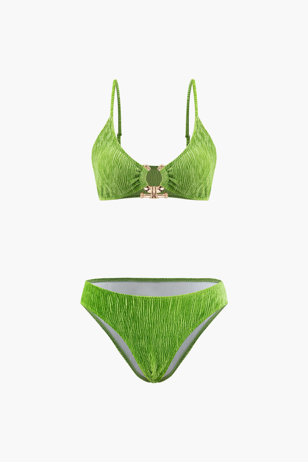 TWO-PIECE SWIMSUIT SET WITH VELVET TEXTURE U-RING DETAIL