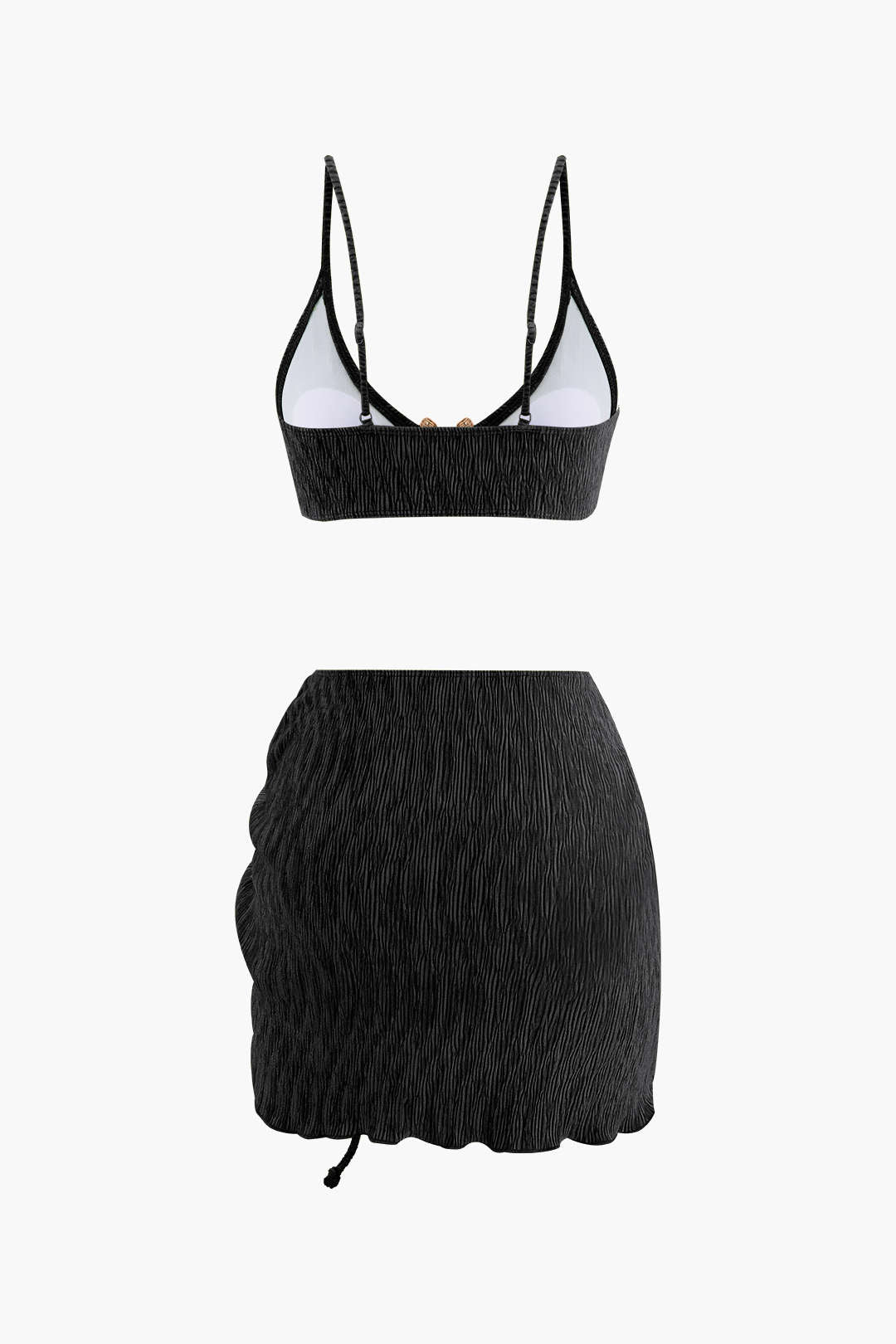 TWO-PIECE SWIMSUIT SET WITH VELVET TEXTURE U-RING DETAIL