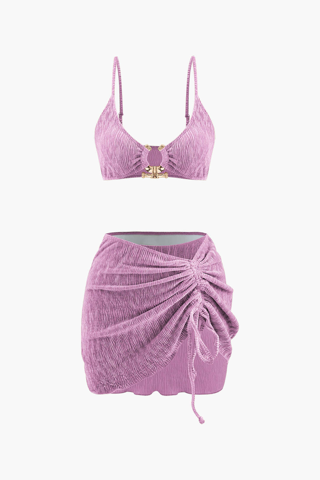 TWO-PIECE SWIMSUIT SET WITH VELVET TEXTURE U-RING DETAIL