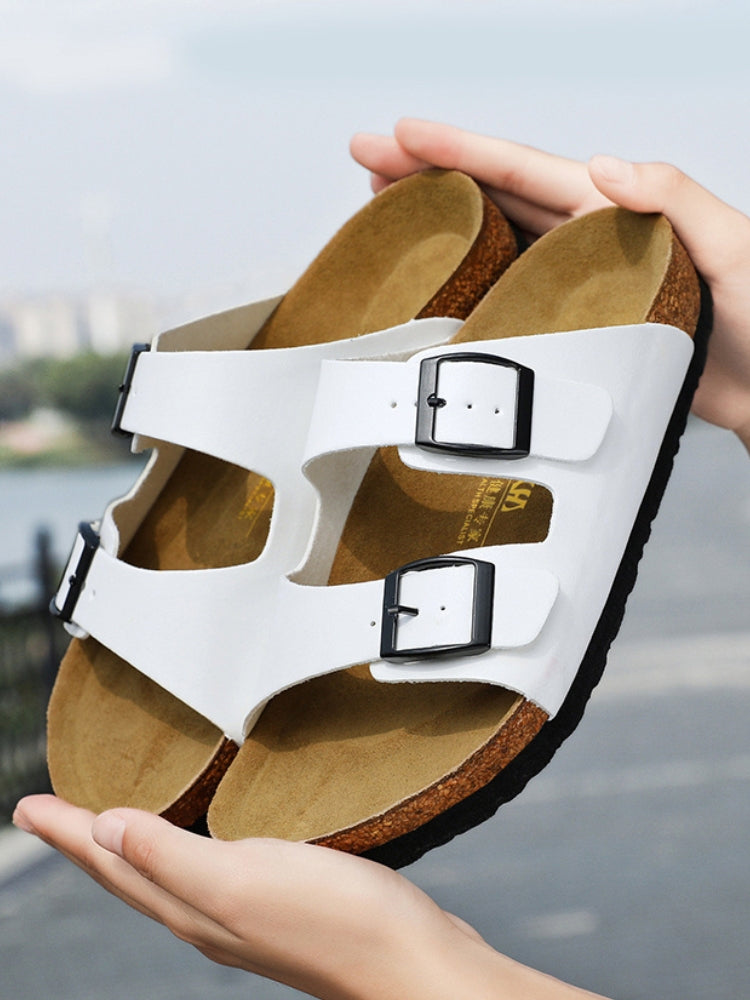 TWO-STRAP WHITE SANDALS WITH SILVER BUCKLES MONEY SANDALS