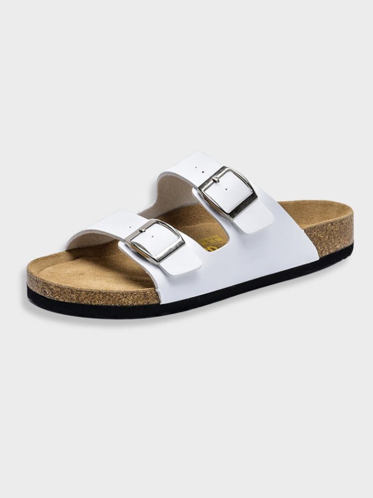TWO-STRAP WHITE SANDALS WITH SILVER BUCKLES MONEY SANDALS