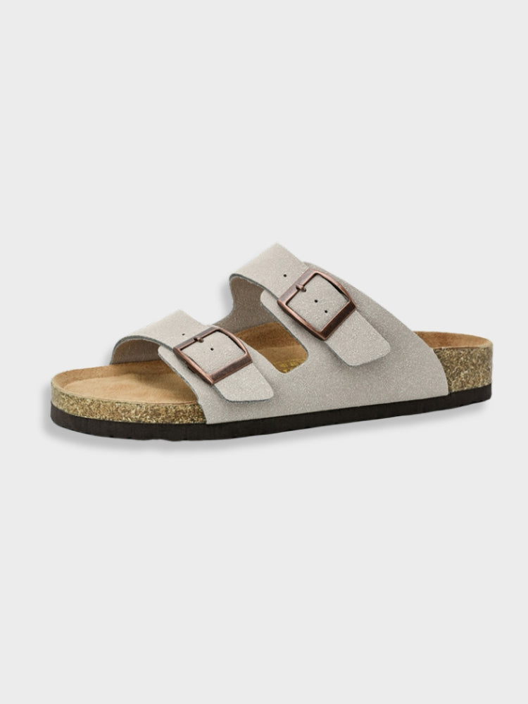 TWO-STRAP WHITE SANDALS WITH SILVER BUCKLES MONEY SANDALS