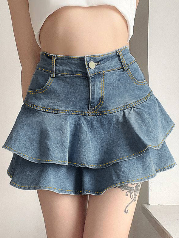 TWO-TIERED DENIM RUFFLE SKIRT WITH ENDLESS STYLING POSSIBILITIES
