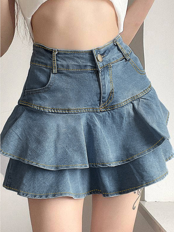 TWO-TIERED DENIM RUFFLE SKIRT WITH ENDLESS STYLING POSSIBILITIES