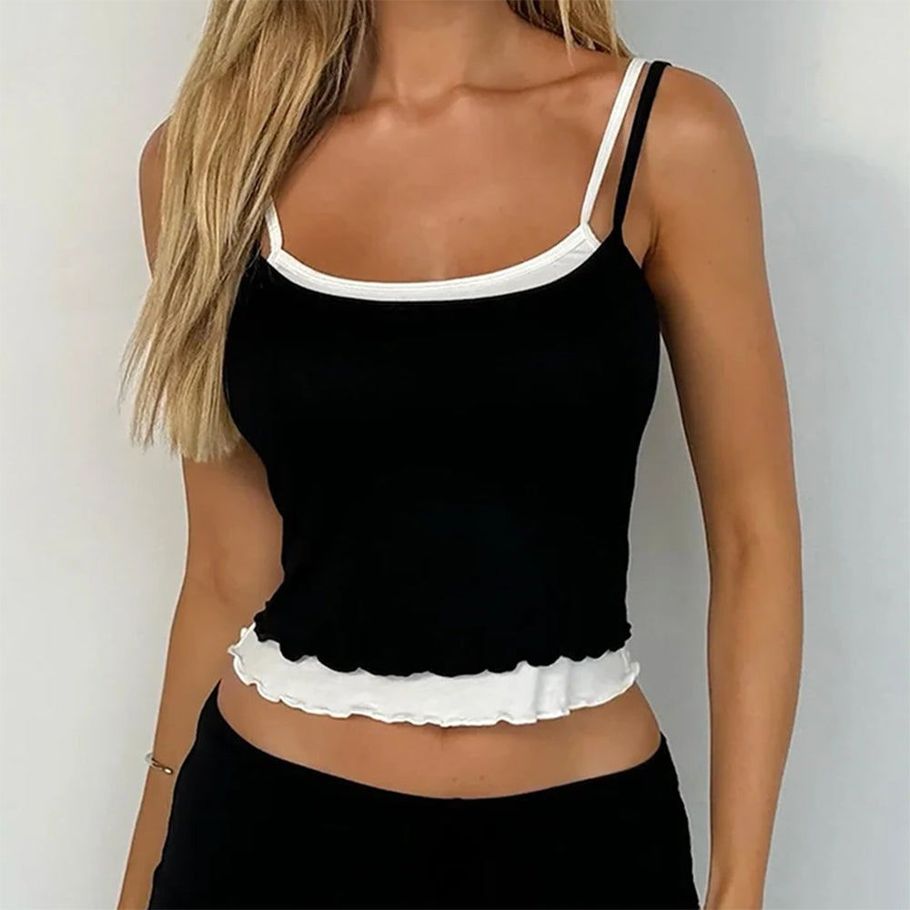 TWO-TONE CAMISOLE: BLACK AND WHITE DOUBLE SPAGHETTI STRAPS